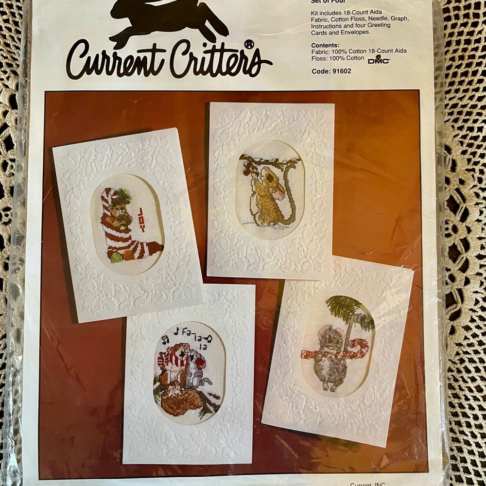 Current Vintage 1990 Counted Cross Stitch Christmas Greeting Card Kit Set Of 4